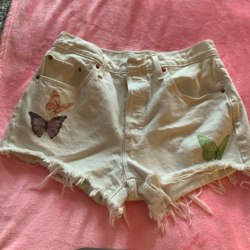 Levi's White Denim Shorts with Butterfly Accents